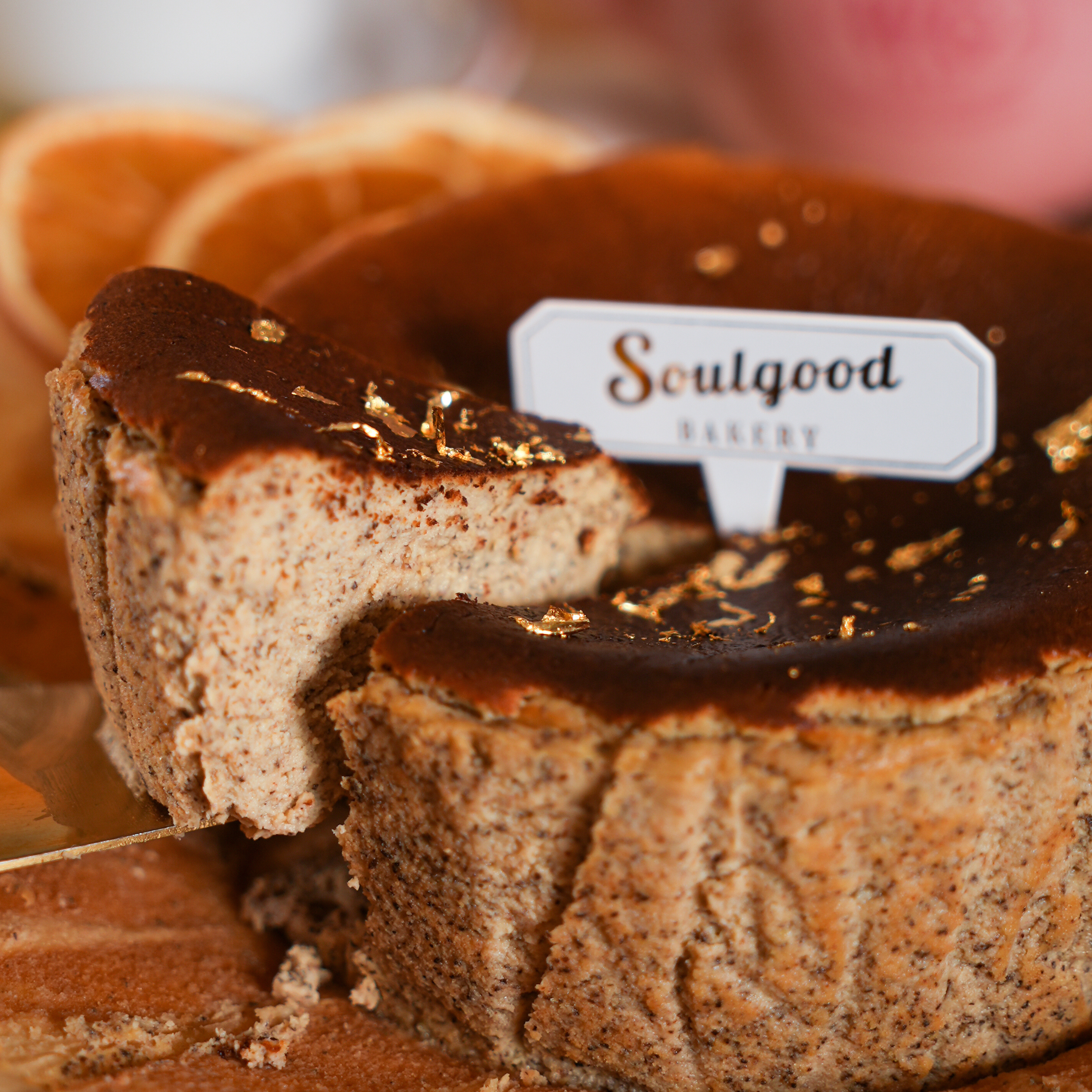 Luxurious Gold Leaf Earl Grey Basque Burnt Cheesecake