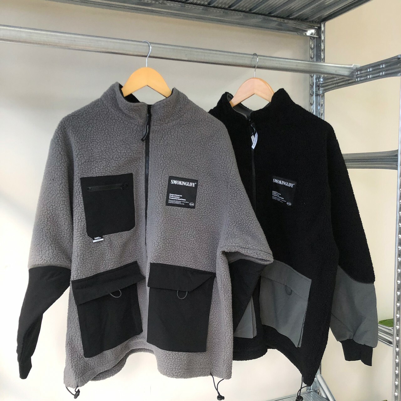 Smokinglife 男女嘻哈羊羔絨立領夾克開衫搖粒絨寬鬆ins外套 H01#