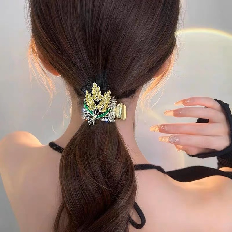 Cat-Eyes Diamond Green Leaves Perfect Ponytail  Hair Claw