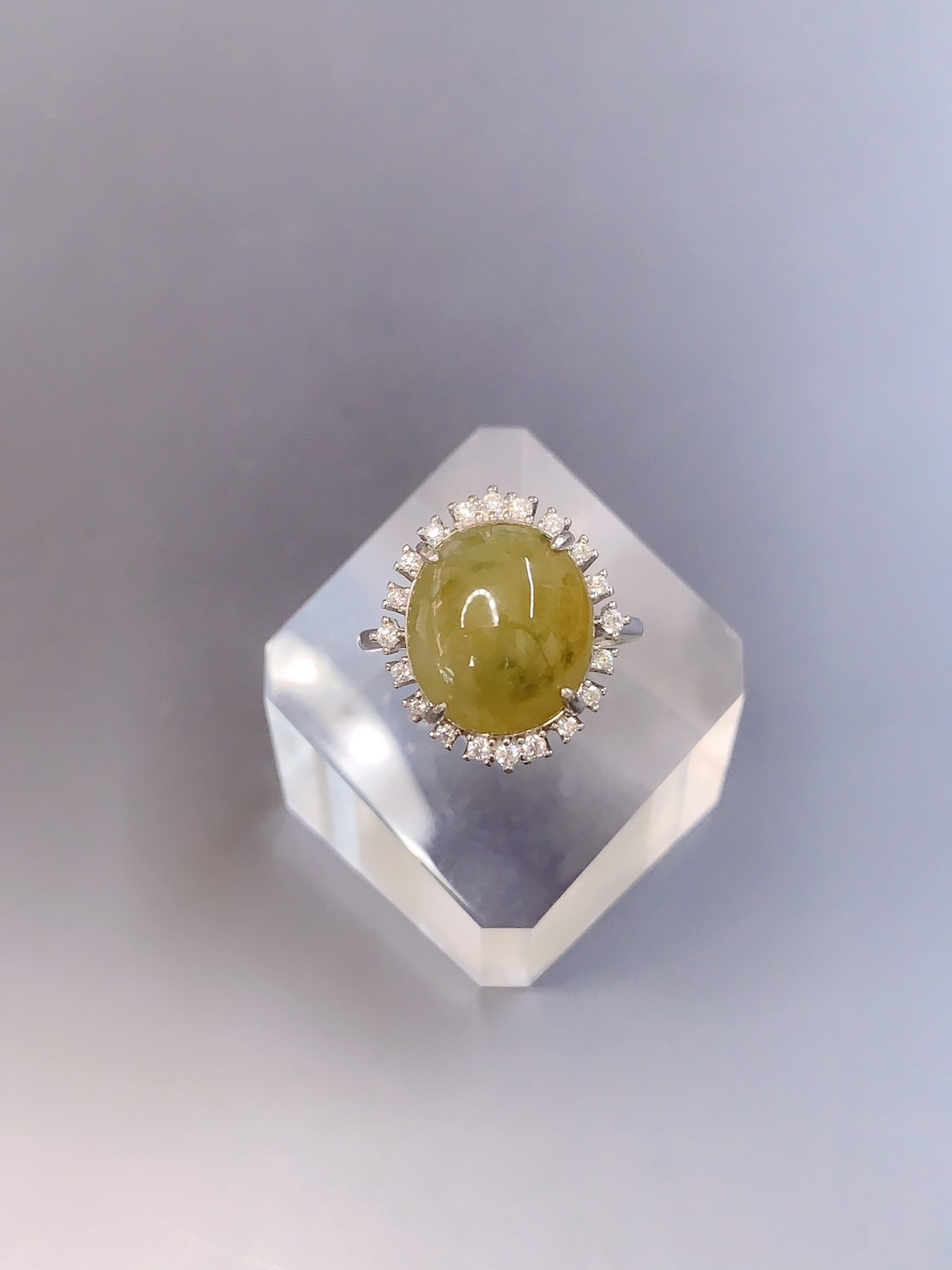 黃加綠丨秋香黃飄綠花翡翠大銀戒