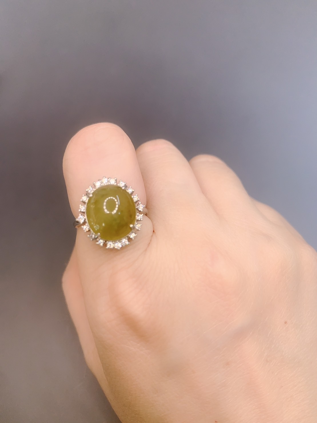 黃加綠丨秋香黃飄綠花翡翠大銀戒