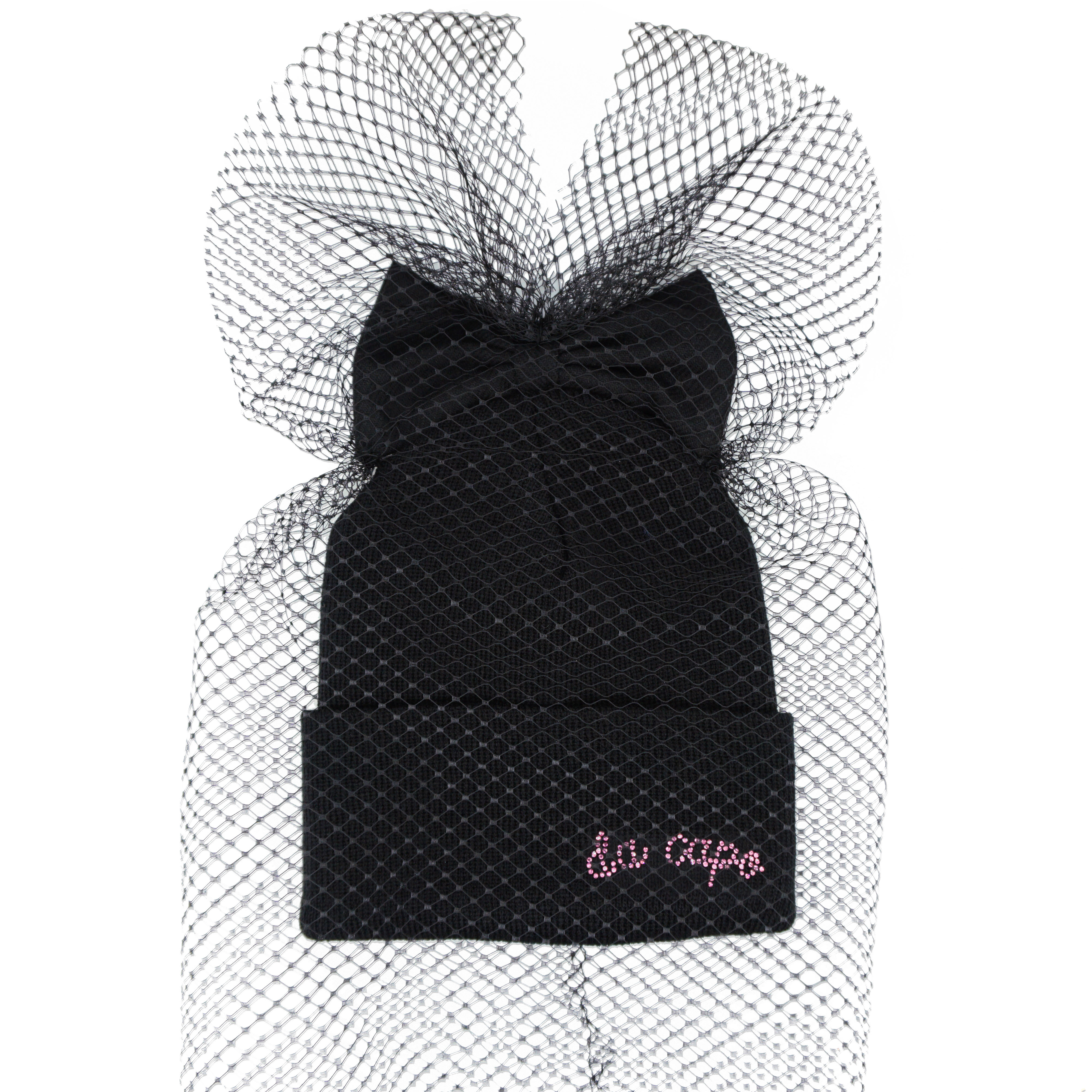 〖 Milk x Soda 〗紗網蝴蝶結套頭帽 (黑)