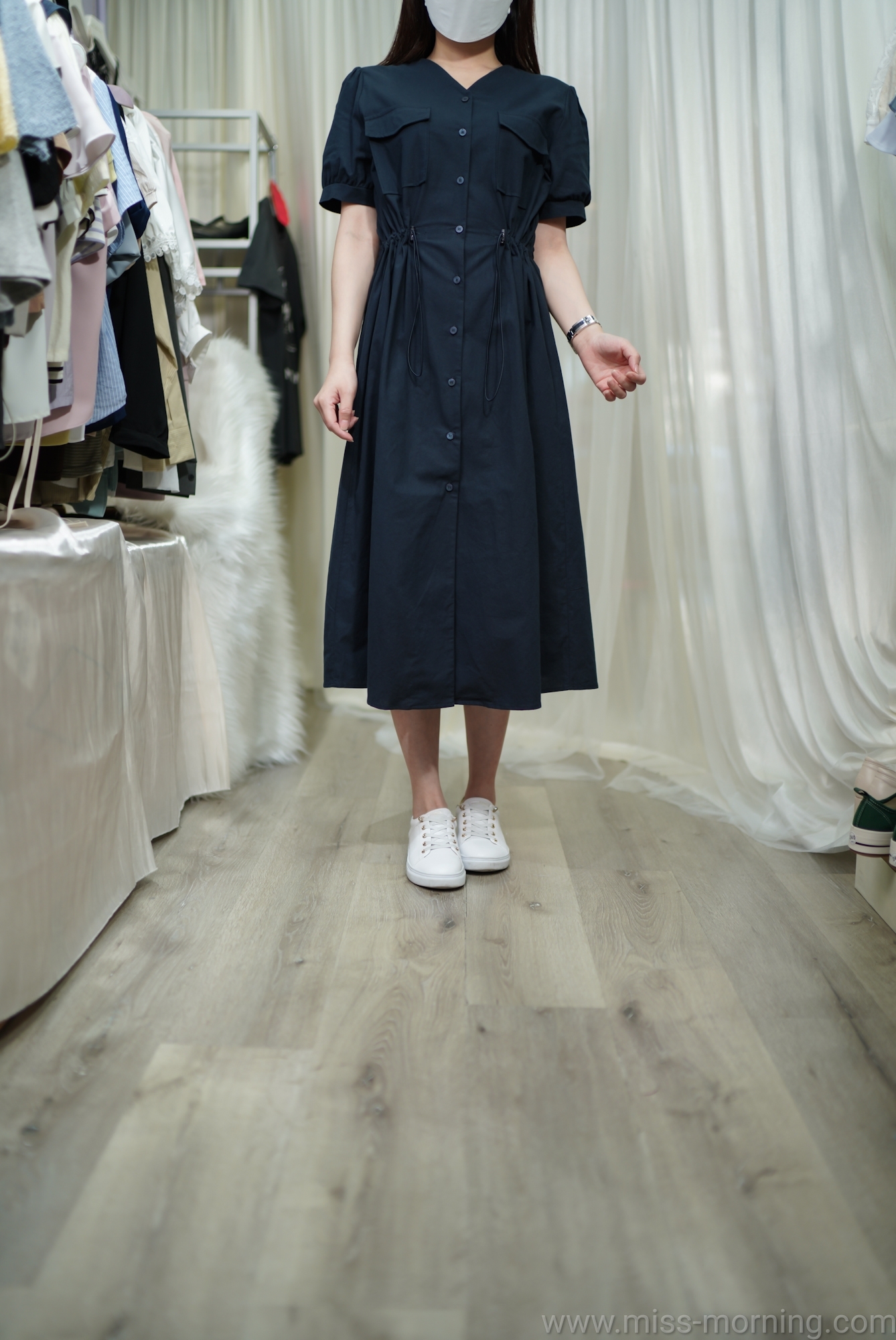 V領束腰款連身裙(66485)