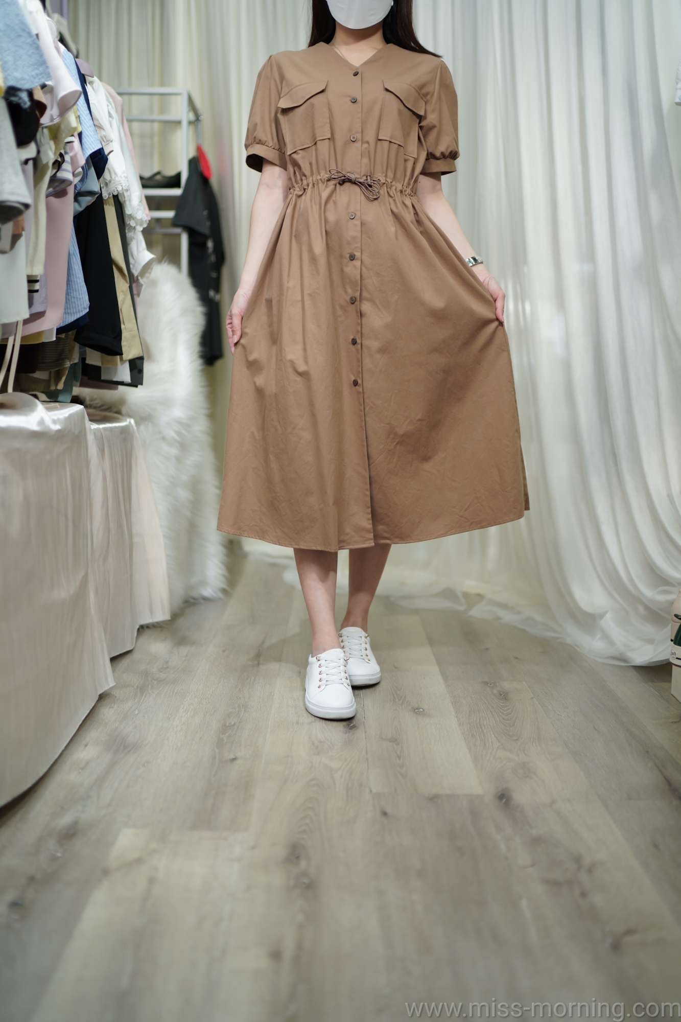 V領束腰款連身裙(66485)