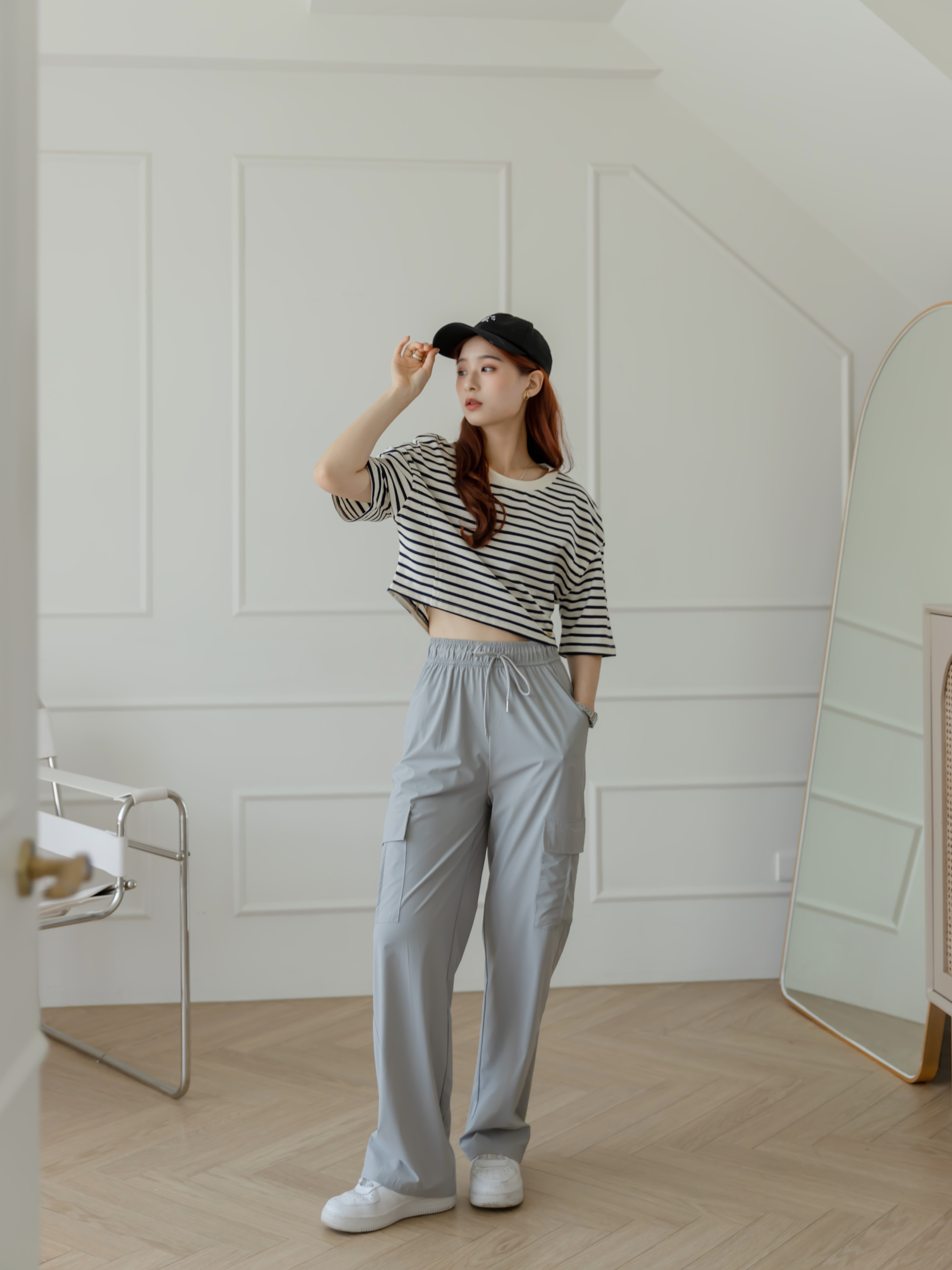 奶灰涼感工裝褲