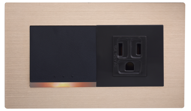 中一 月光系列摩登金－一開關一接地單插座蓋板組 JY-1101(W)+JY-N5152(N4108-MRD)