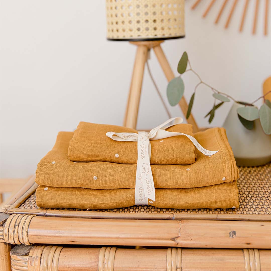 Gloop 有機棉紗布巾兩件組 / 夕陽橙