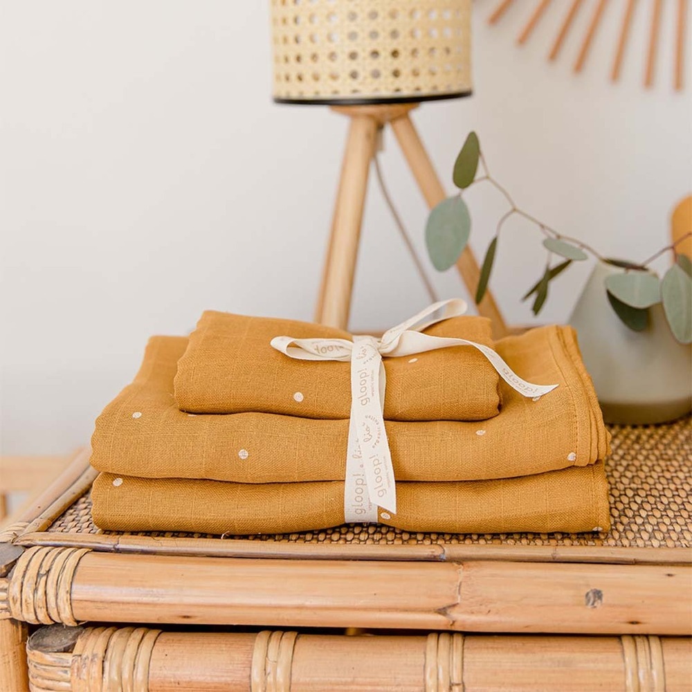 Gloop 有機棉紗布巾三件組 / 夕陽橙