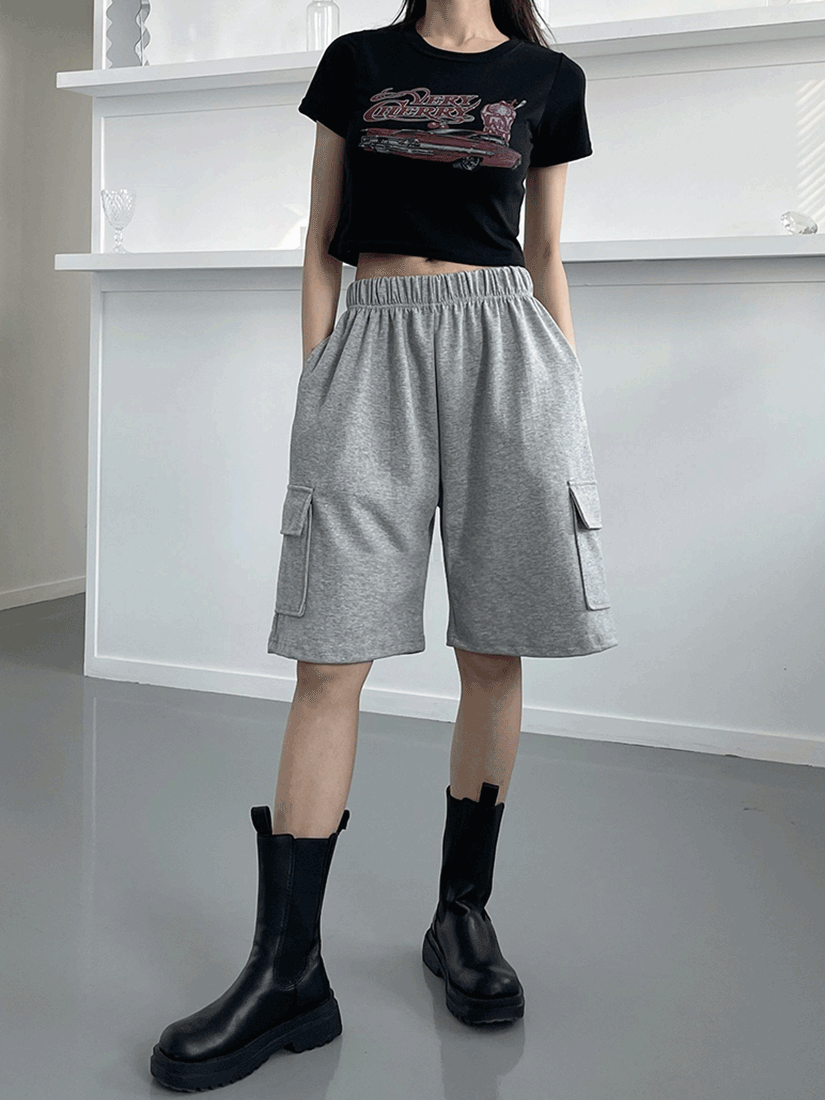 [現貨]翻蓋五分棉褲 [ 2色 / Free ]