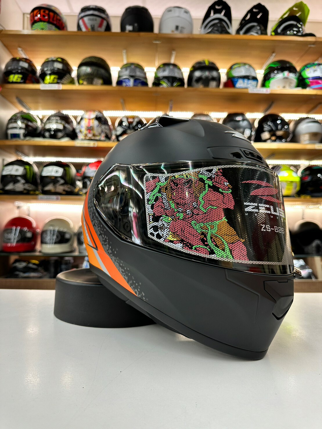 ZEUS ZS-826  彩繪 BK10 消光黑/橘 全罩 輕量化 ZS826