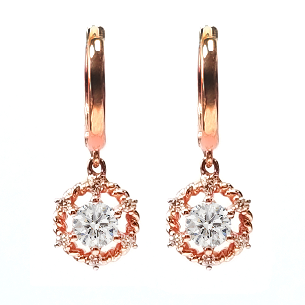 韓國18K玫瑰金天然鑽石耳環