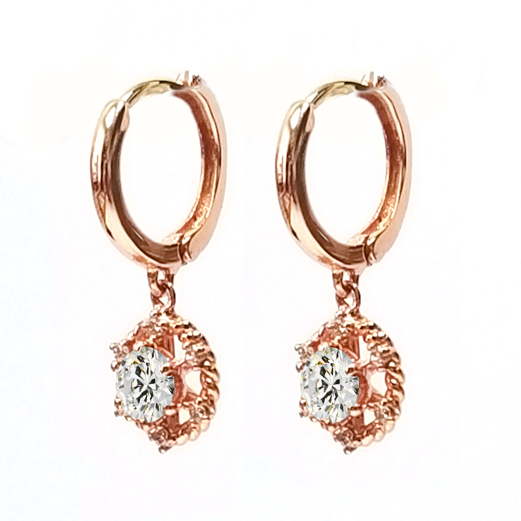 韓國18K玫瑰金天然鑽石耳環