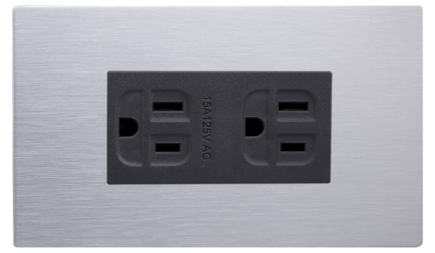 中一 月光系列摩登銀/接地雙插座蓋板組 JY-M1512LED-MRS