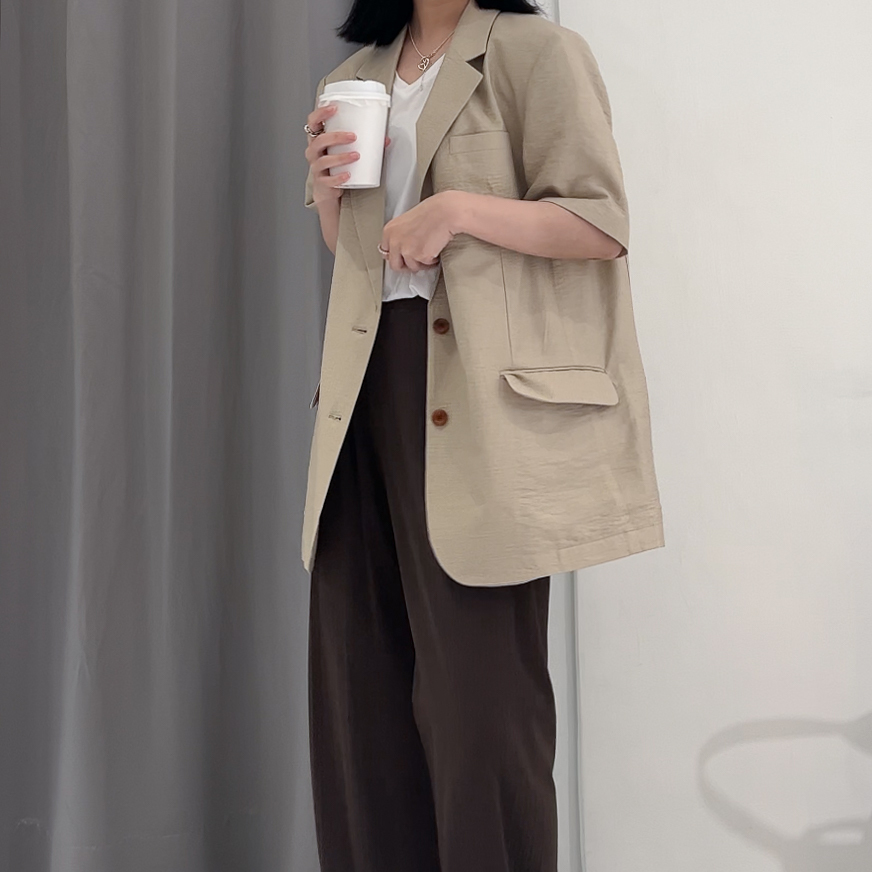 Rayon雙釦歐膩簡約西外(米)