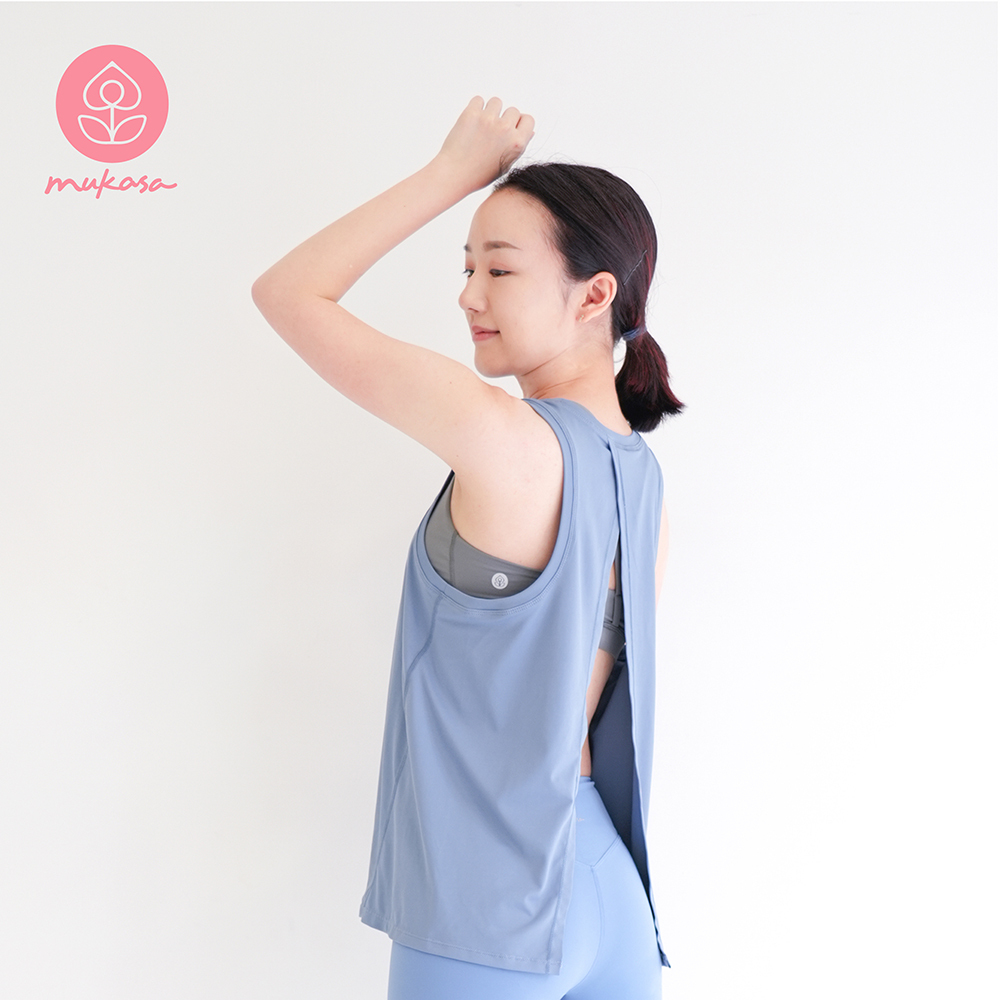 MUKASA 後背開叉無袖罩衫 - 青花藍 MUK-2304201
