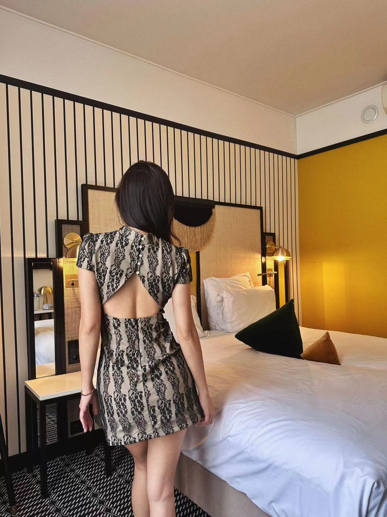 Nostalgia 懷舊年代 露背旗袍蕾絲洋裝