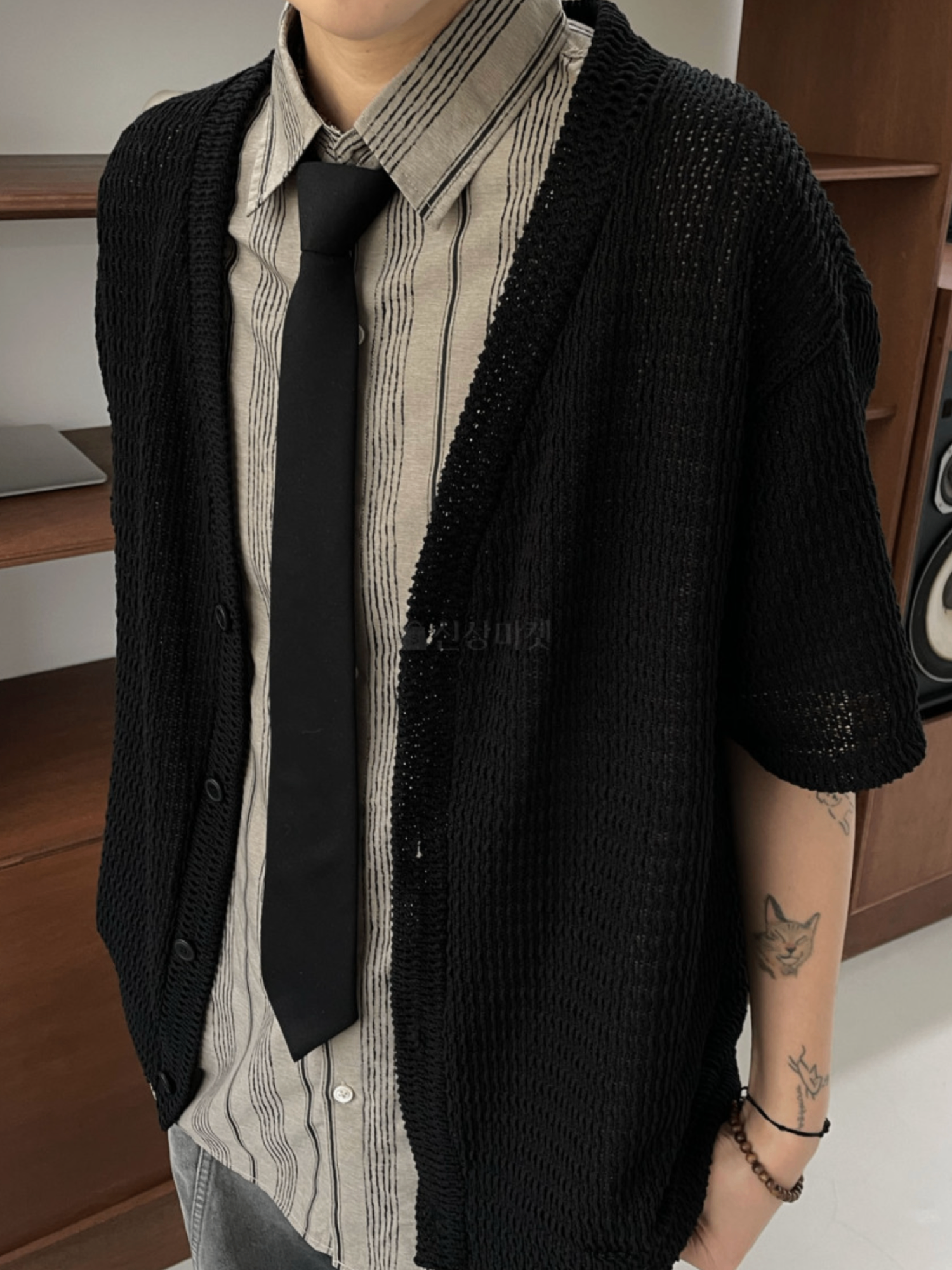 夏季網狀V領短袖開衫