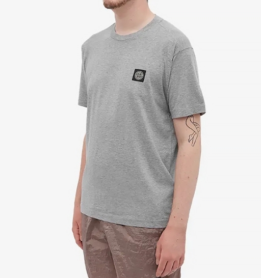 韓國代購 Stone Island 23SS 簡約素色 勳章LOGO 短袖 上衣 男款 灰 JUN-