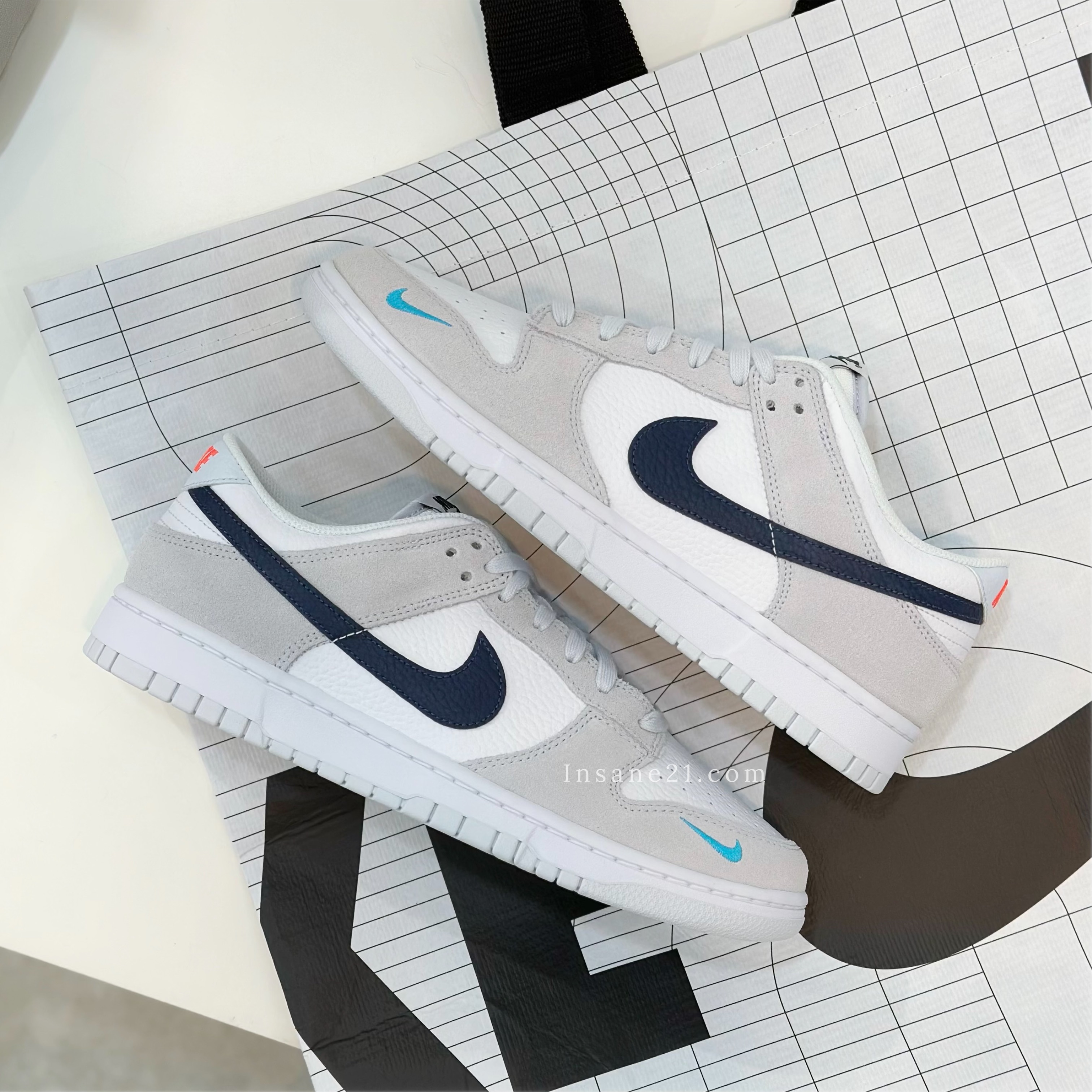 NIKE DUNK LOW  白灰 海軍藍勾 麂皮 FJ4227-001