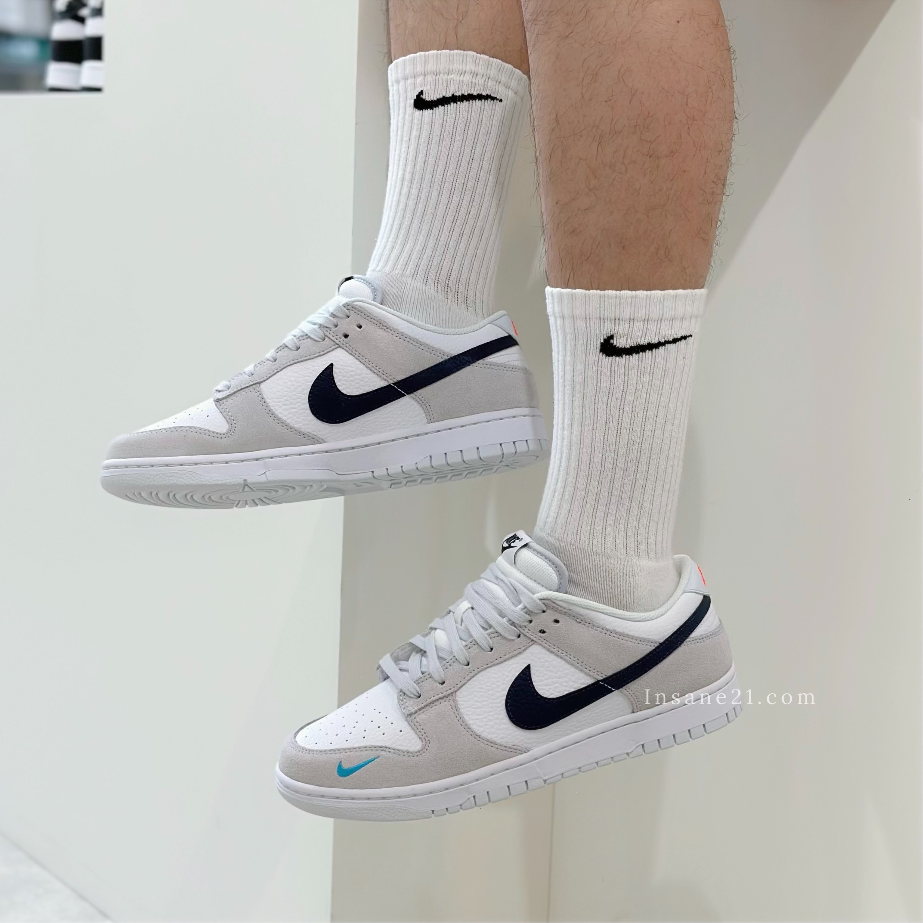 NIKE DUNK LOW  白灰 海軍藍勾 麂皮 FJ4227-001