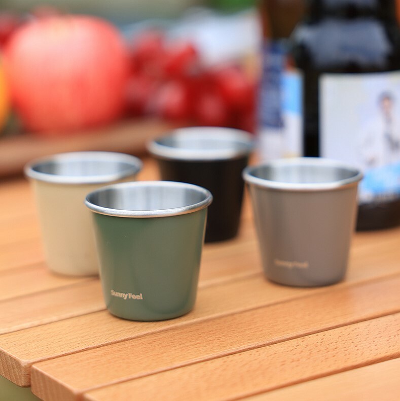 《2392》SunnyFeel山扉戶外露營304不鏽鋼迷你水杯 可收納隨身杯4件組