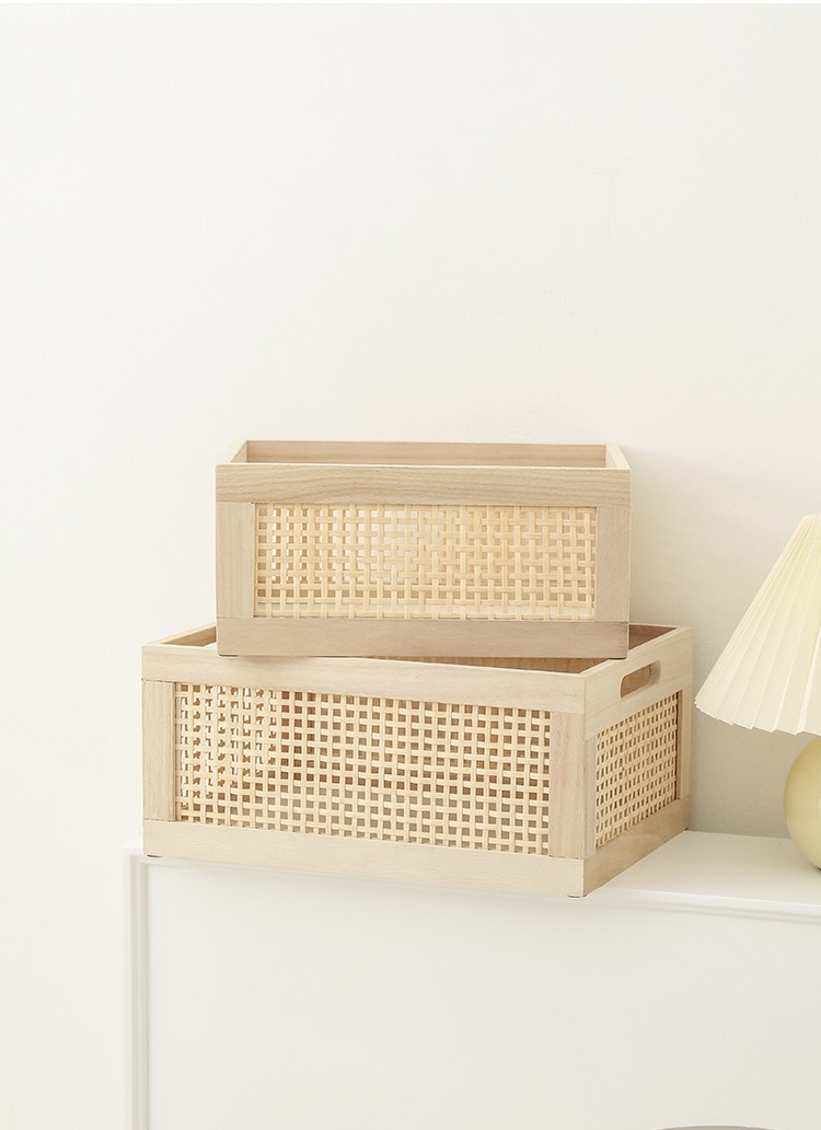 木質藤編收納框
