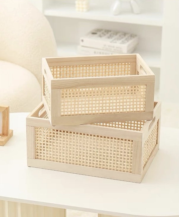 木質藤編收納框