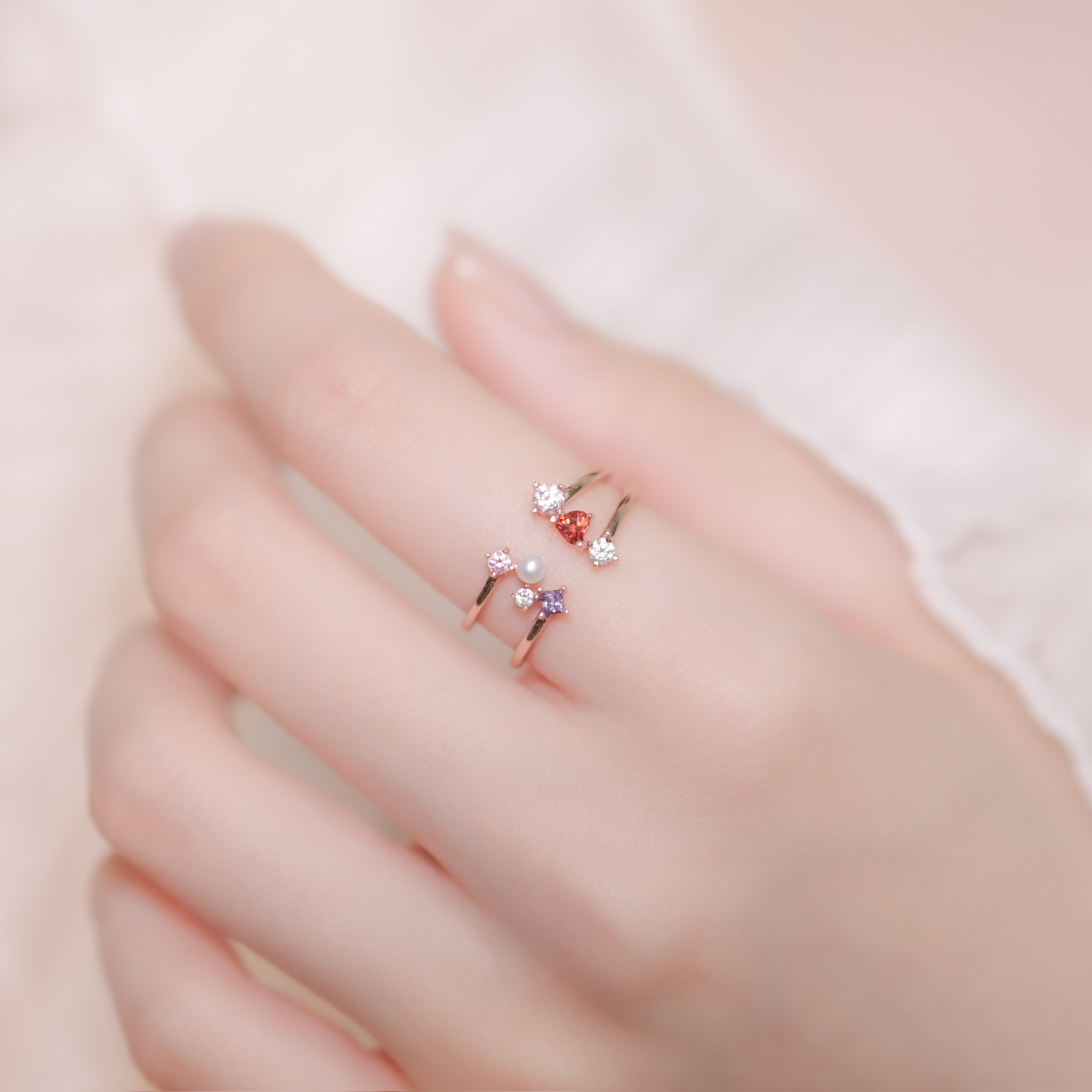 | 925純銀・ 玫瑰金・石榴石丨 糖果派對戒指 | RI0243 |