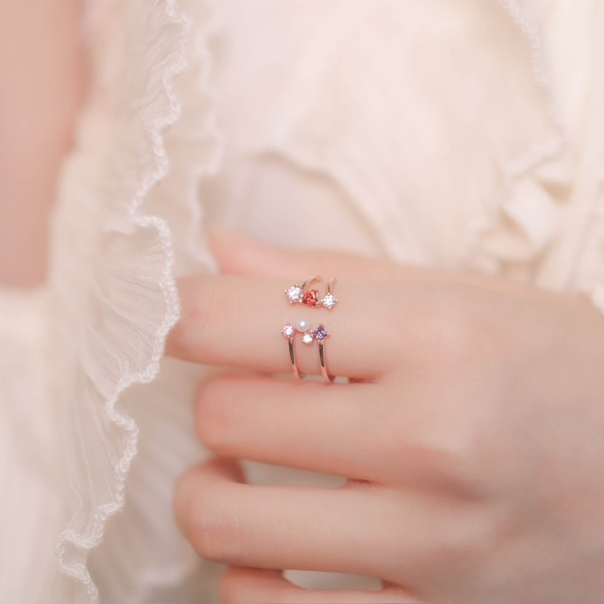 | 925純銀・ 玫瑰金・石榴石丨 糖果派對戒指 | RI0243 |