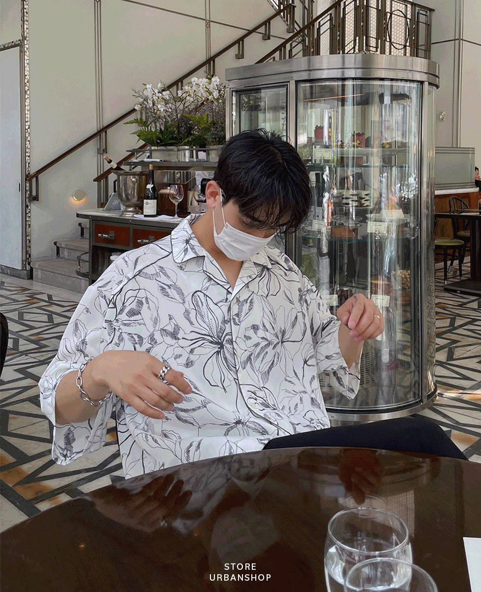 滾邊亨利領花襯衫 / 深灰 / 不提供退換貨