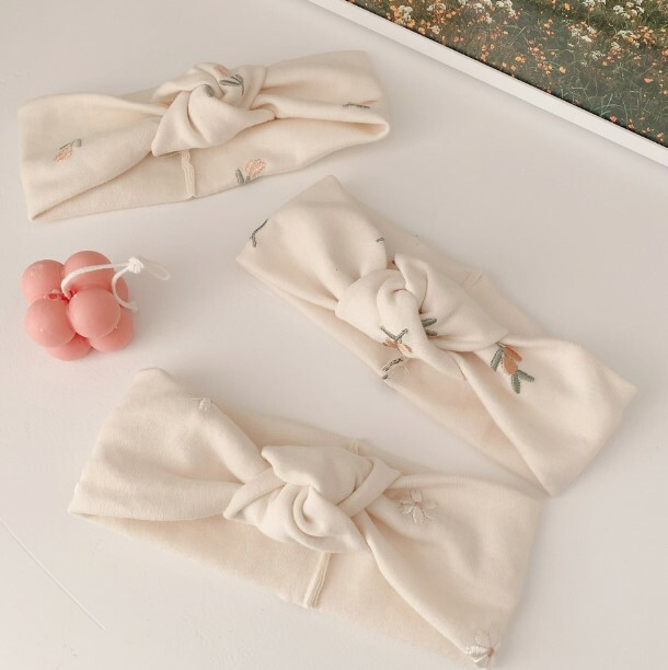 Dot to Dot 柔感親膚刺繡扭結彈力兒童髮帶