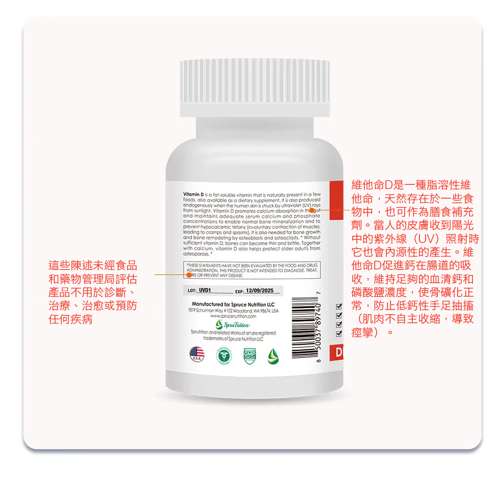 【 Spruce Nutrition 】維他命 D3｜Vitamin D3｜30 粒裝（美國原裝行貨）