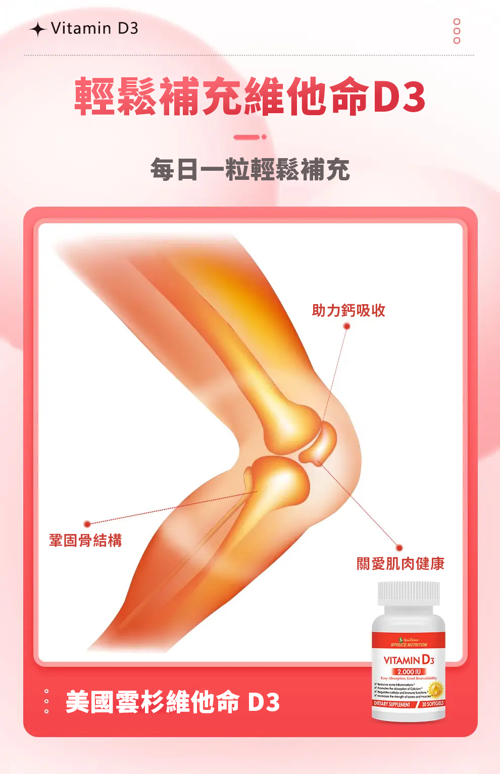 【 Spruce Nutrition 】維他命 D3｜Vitamin D3｜30 粒裝（美國原裝行貨）