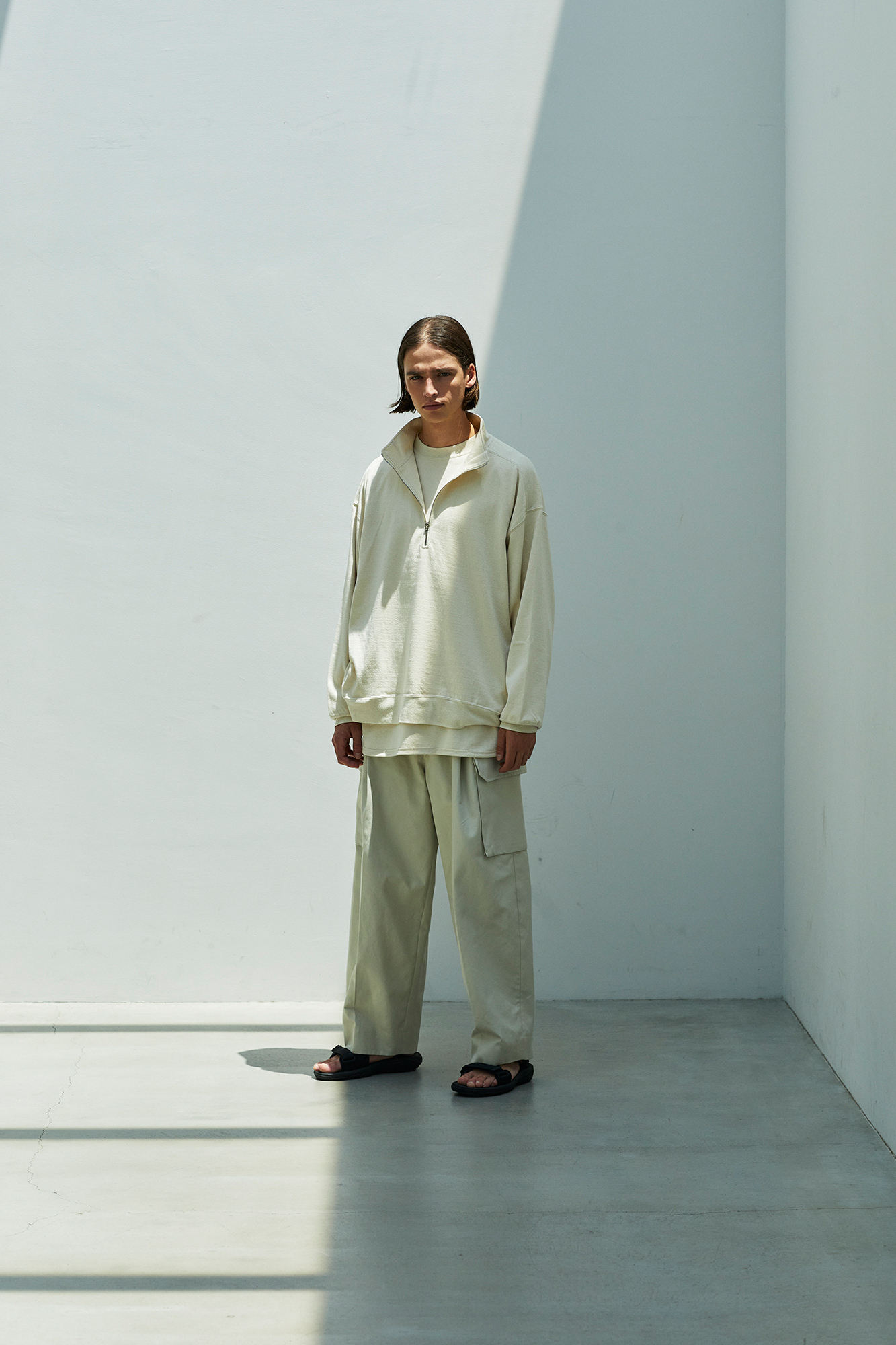 トップス blurhms 23SS C/Silk Nep Crew-zip blurhms Co/Silk Nep Harf-Zip ブラームス コットンシルクネップ