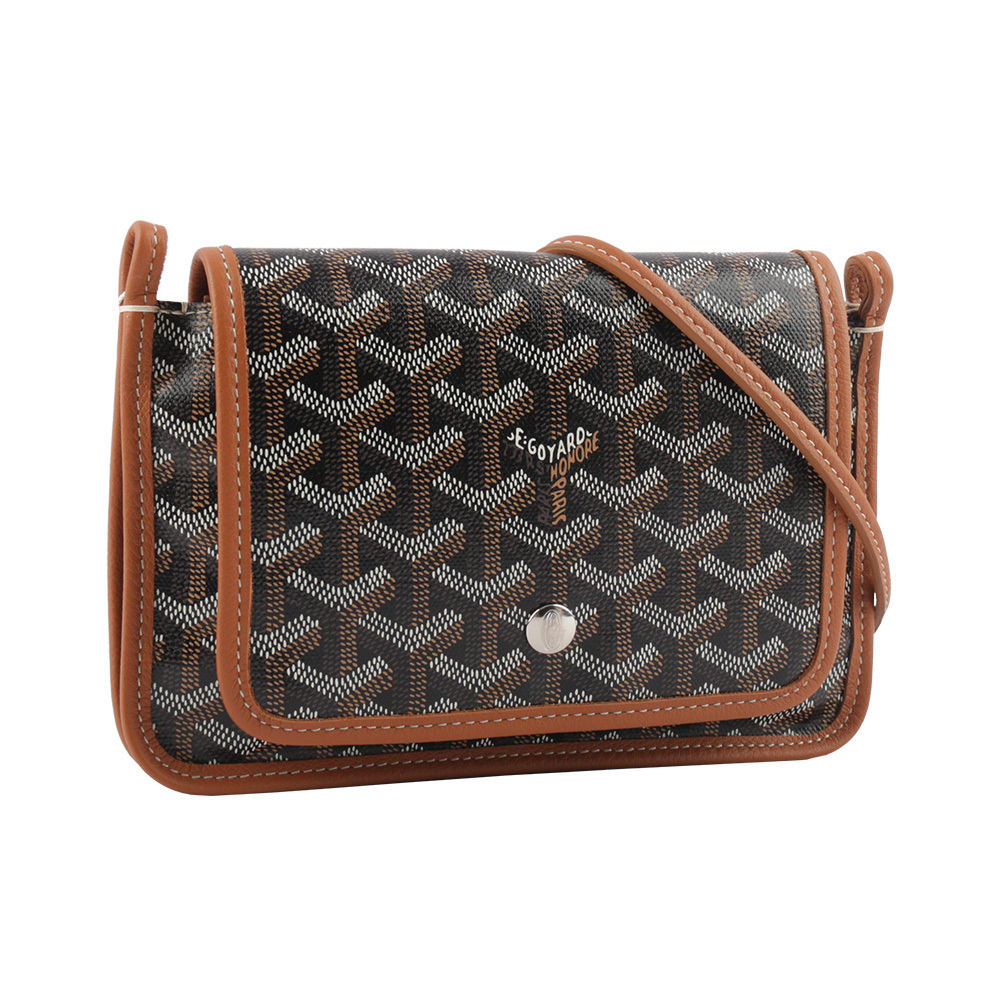 【GOYARD】Plumet PM 塗層帆布扁形皮夾式斜背包(焦糖色)