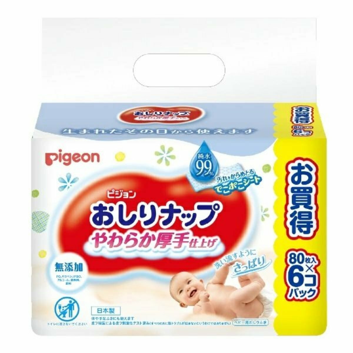 日本製 Pigeon 加厚型輕柔濕紙巾(補充裝)(80片X6包)
