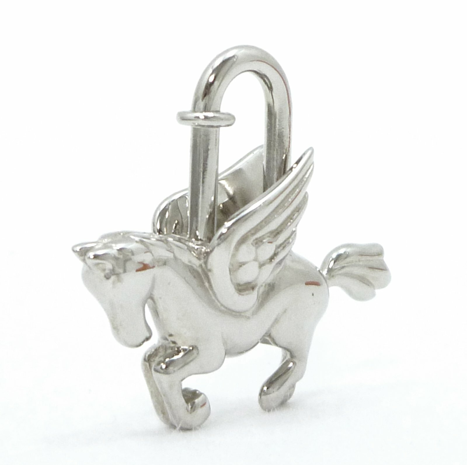 Authentic HERMES Pegasus Motif Cadena Lock Bag Charm Silver Brass #1090316