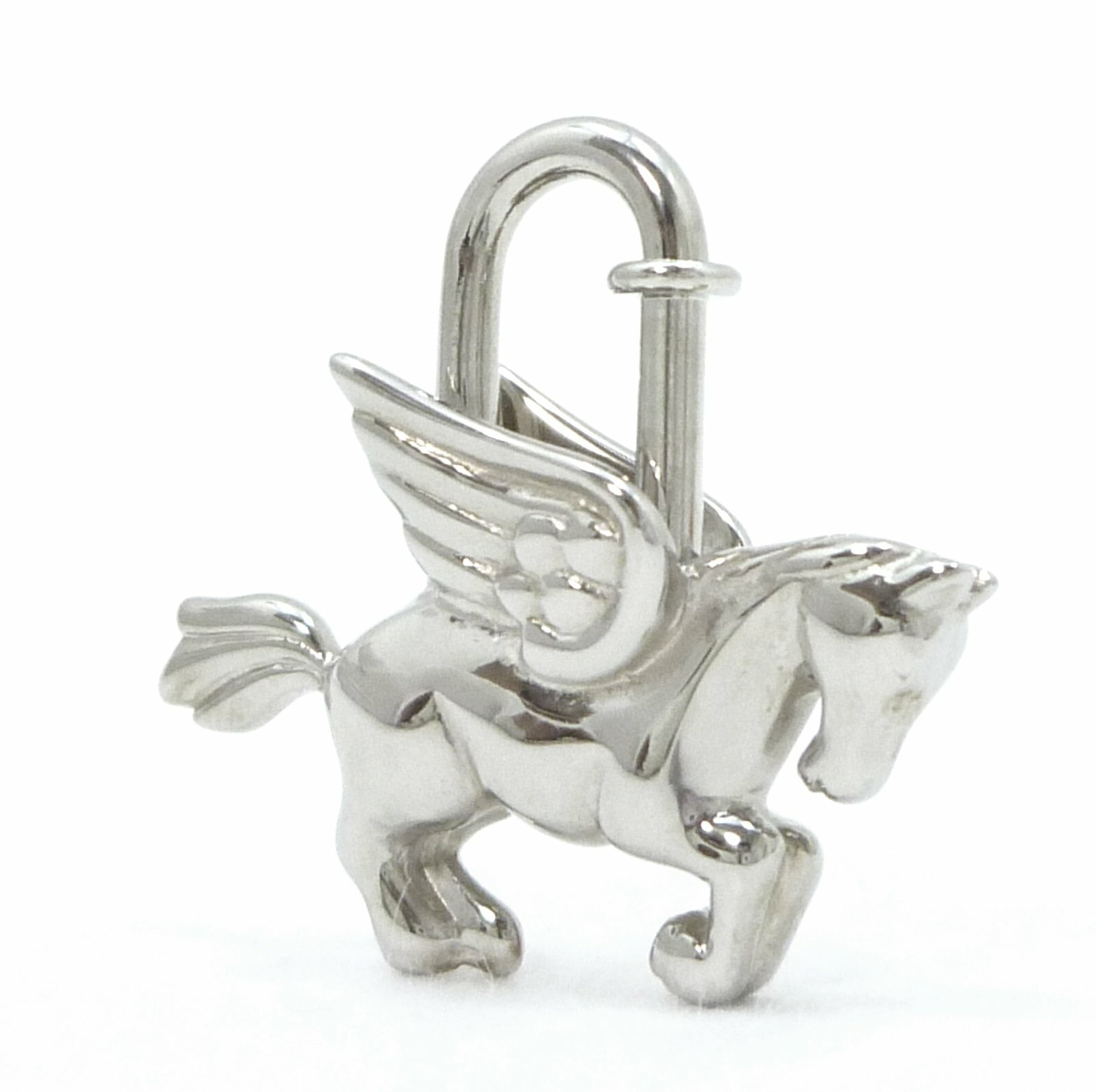 Authentic HERMES Pegasus Motif Cadena Lock Bag Charm Silver Brass #1090316