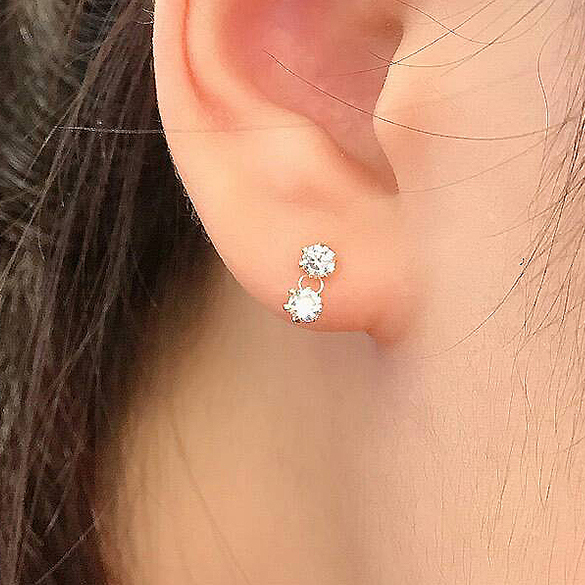 【me.luxe】K10鋯石6爪相依耳環