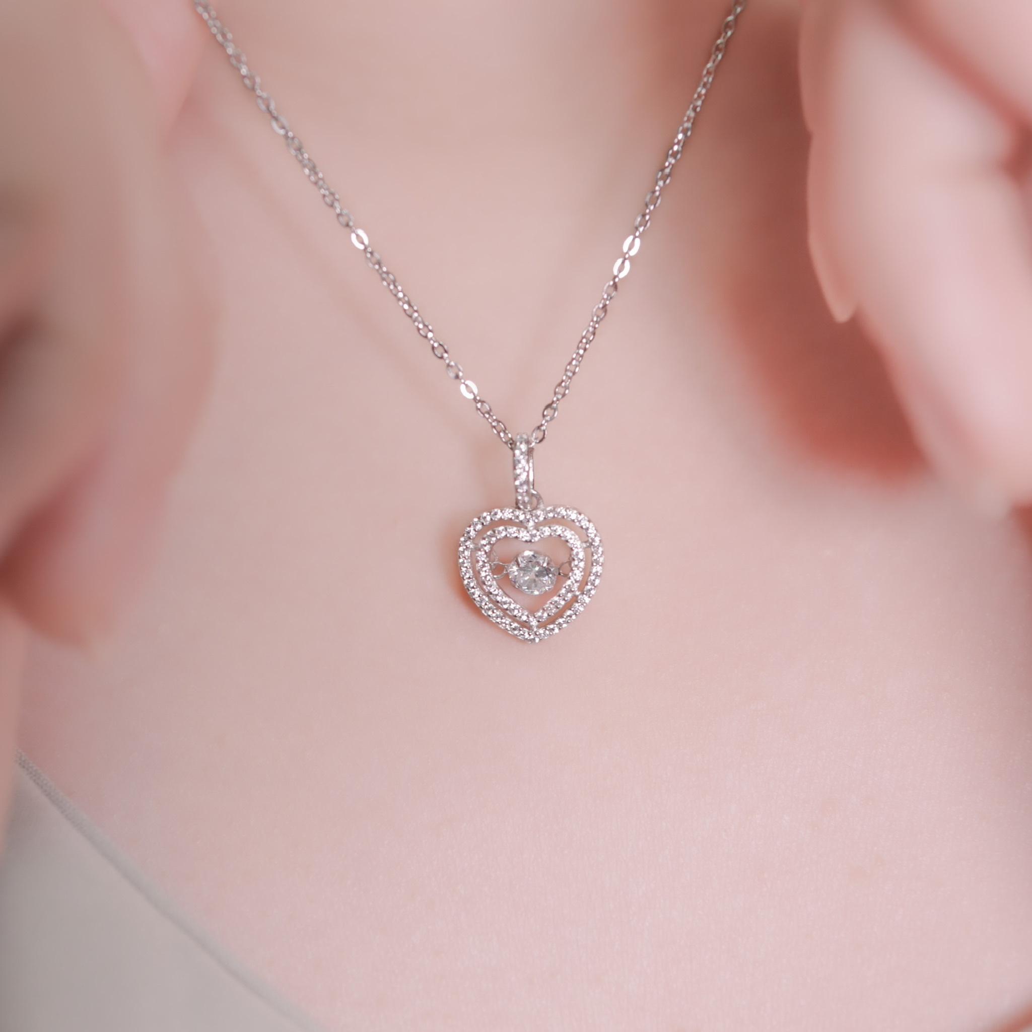 | 925純銀・厚鍍白金・ 厚鍍玫瑰金 | 懸浮心圈項鍊 (銀/玫瑰金) | NE0537 |