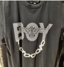 [S] BOYLONDON EAGLE AND BOY CHAIN WORDING T-SHIRT,BLACK/WHITE, B82TS1406U89 (SBB233)