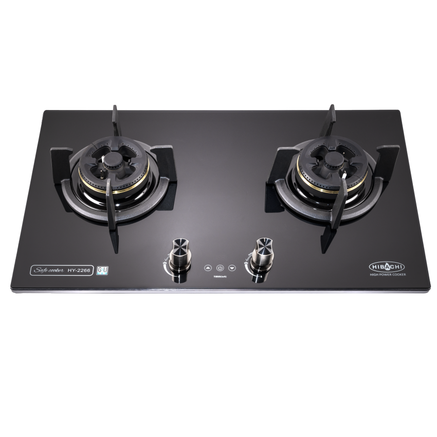 氣霸 Hibachi   HY-2266‧座檯‧嵌入式‧「三環火」玻璃面鋁合金邊框‧180分鐘定時‧雙頭煮食爐‧煤氣‧石油氣‧香港行貨,原廠1年保養‧