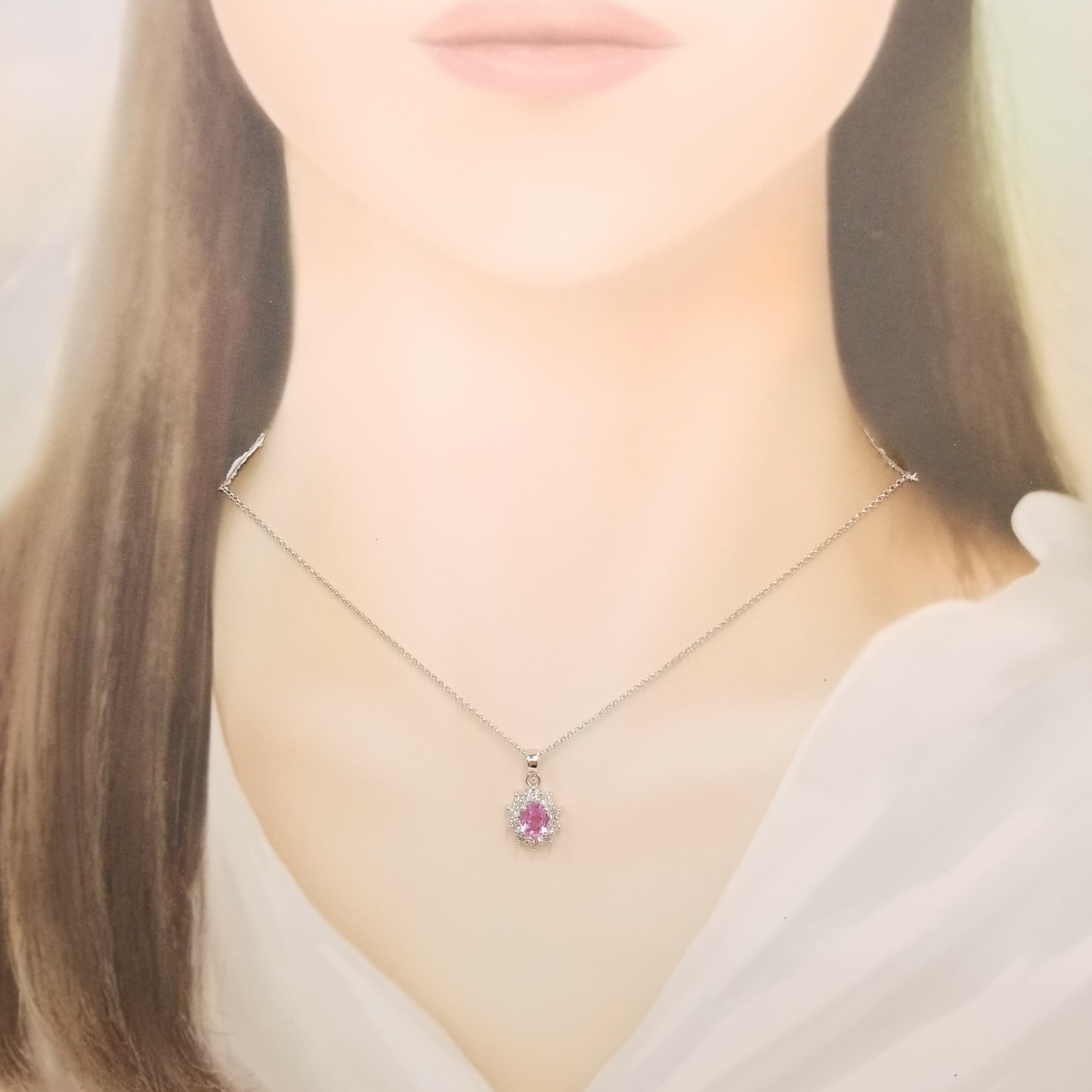 18K White Gold 0.35ct Pink Sapphire and Diamond Pendant