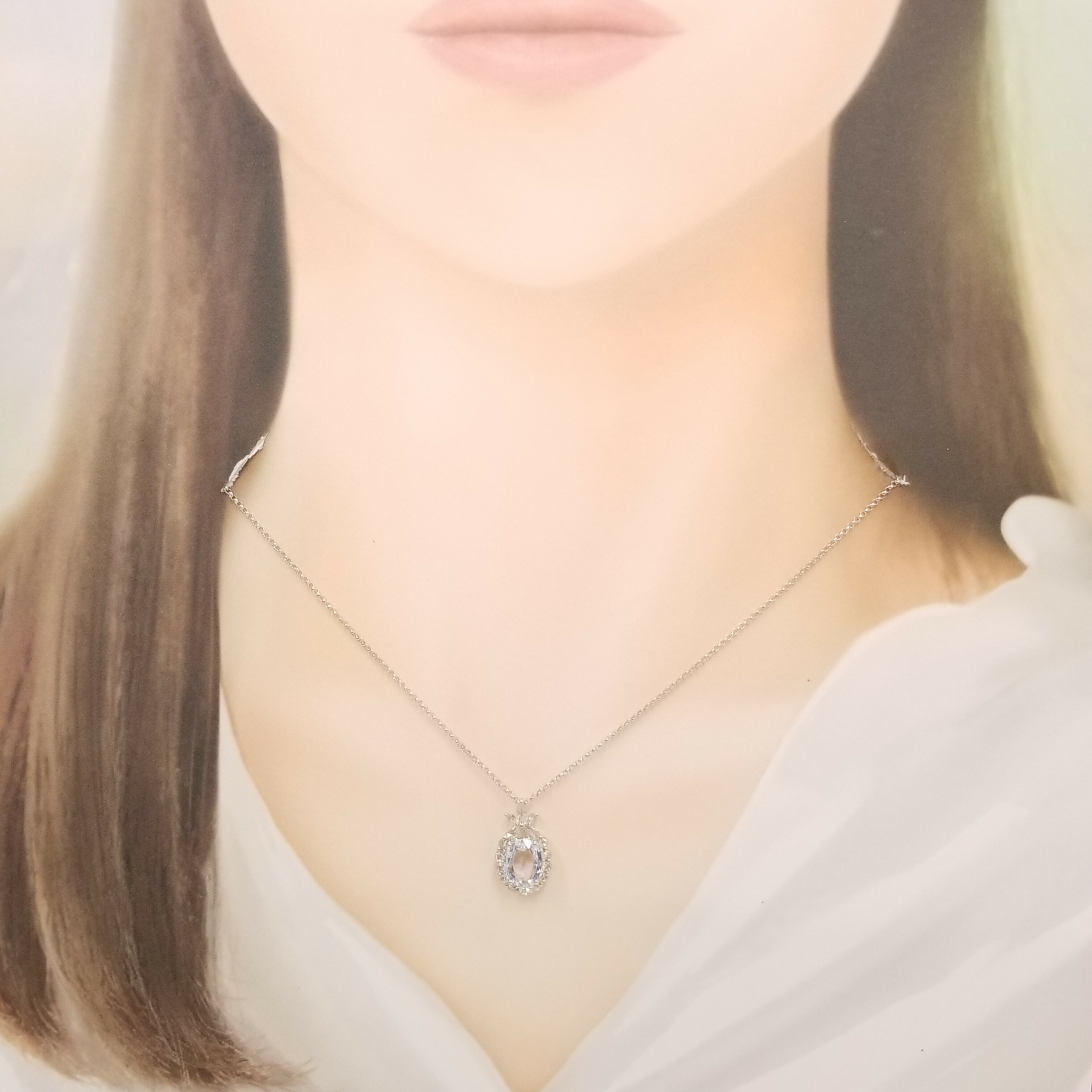 18K White Gold 1.72ct Sapphire and Diamond Pendant