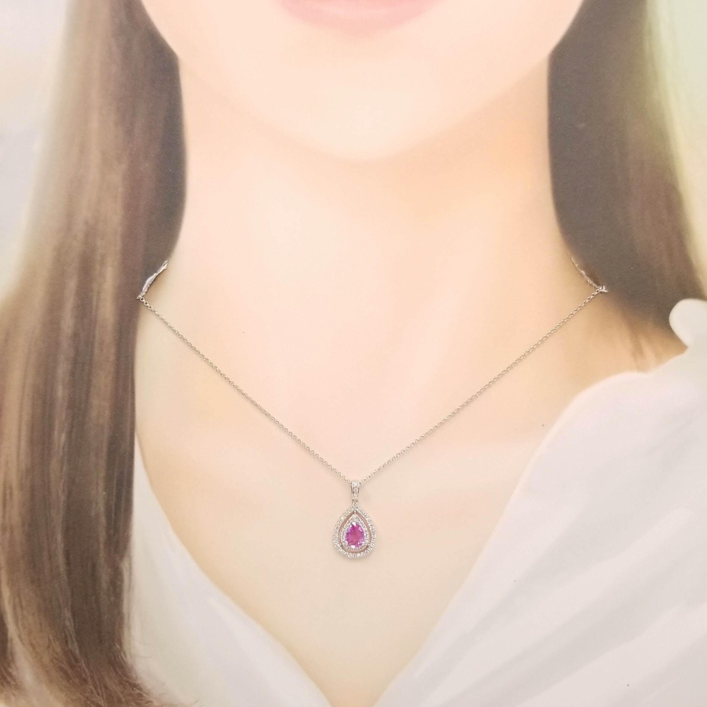 18K White Gold 0.77ct Pink Sapphire and Diamond Pendant