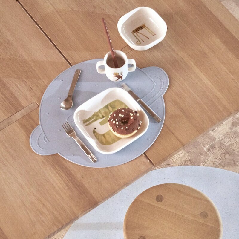 OYOY 圓形矽膠餐墊 - 探險星球 / 粉藍