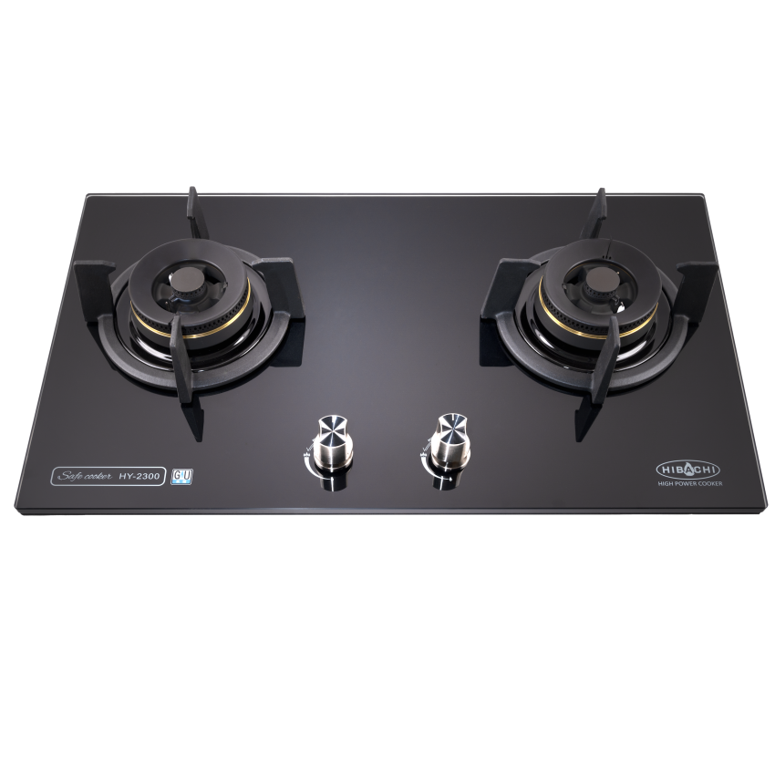 氣霸 Hibachi   HY-2300‧座檯‧嵌入式‧雙頭煮食爐‧“蓮芯火”玻璃面鋁合金邊框‧煤氣‧石油氣‧香港行貨,原廠1年保養‧