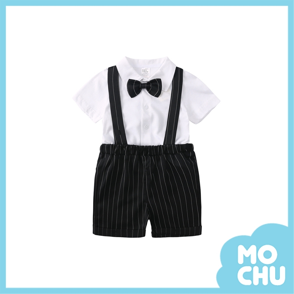 帥氣直條紋背帶褲套裝