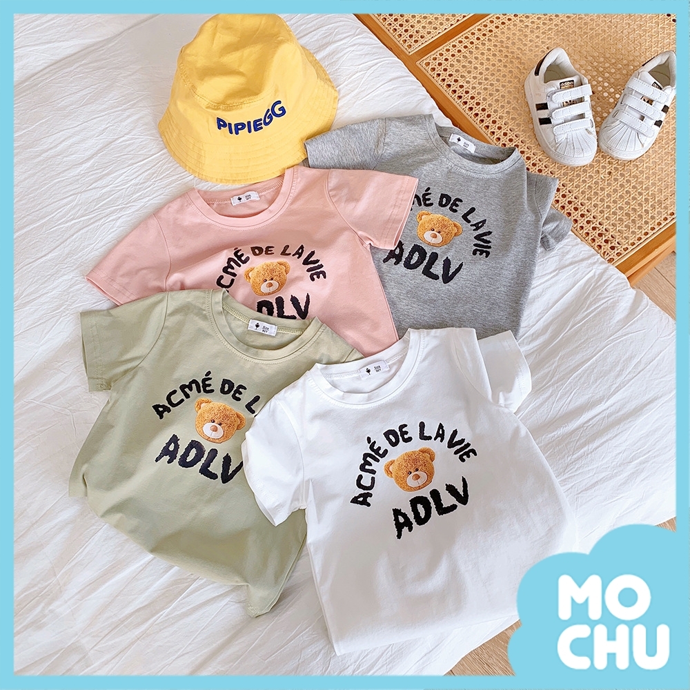 毛絨小熊環繞字母短袖上衣(四色)