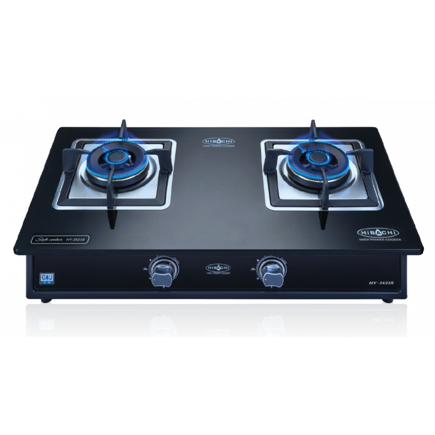 氣霸 Hibachi  HY-2623S‧“蓮芯火” 強化玻璃‧座檯式雙頭煮食爐‧煤氣‧石油氣‧香港行貨,原廠1年保養‧